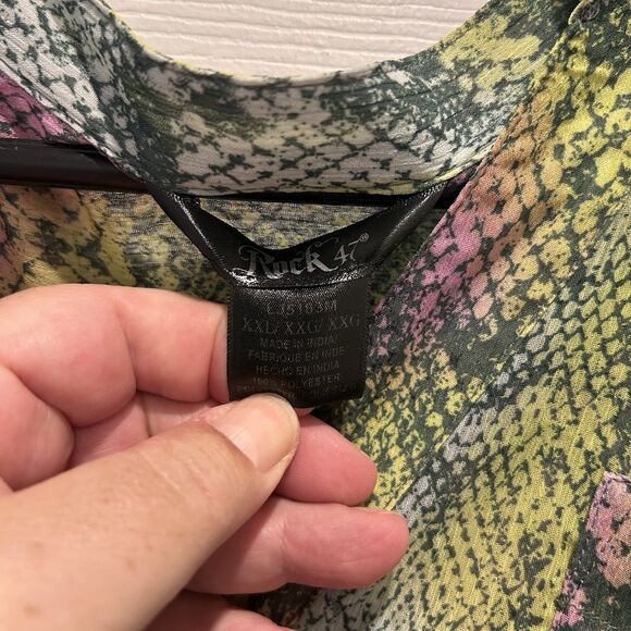 Wrangler Rock 47 Shirt Womens XXL Snake Print Green Purple Button Roll Tab Bling - Picture 4 of 7